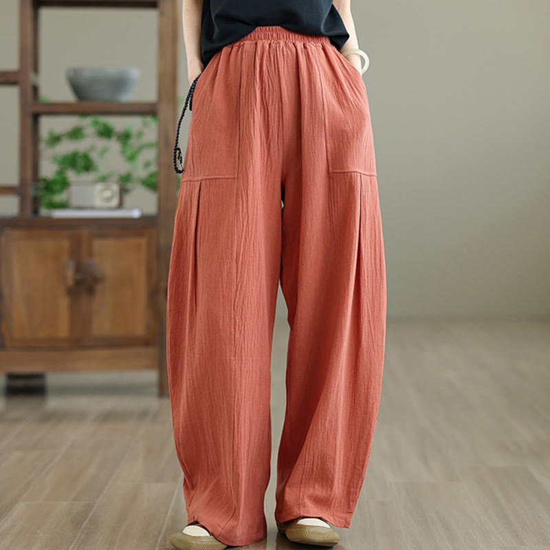 Buddha Stones Plain Pleated Design Ankle-Length Women's Cotton Linen Pants With Pockets - image 4