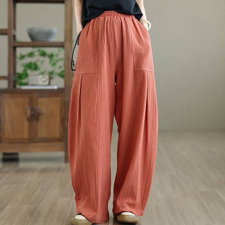 Buddha Stones Plain Pleated Design Ankle-Length Women's Cotton Linen Pants With Pockets - image 4