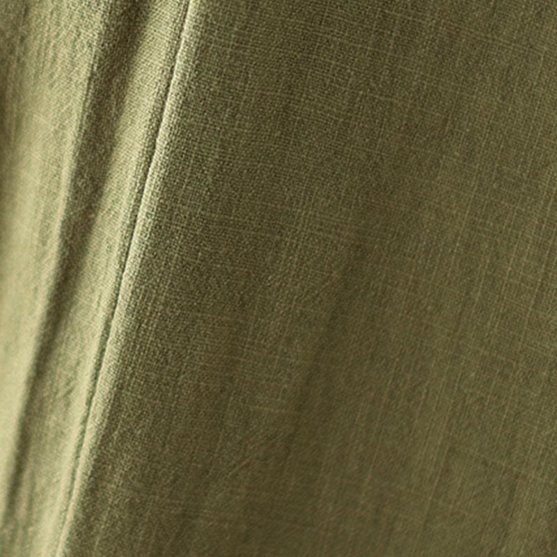 Buddha Stones Commute Button Design Women's Cotton Linen Elastic Waistband Pants With Pockets - image 10