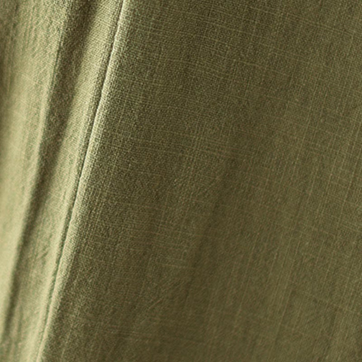 Buddha Stones Commute Button Design Women's Cotton Linen Elastic Waistband Pants With Pockets - image 10