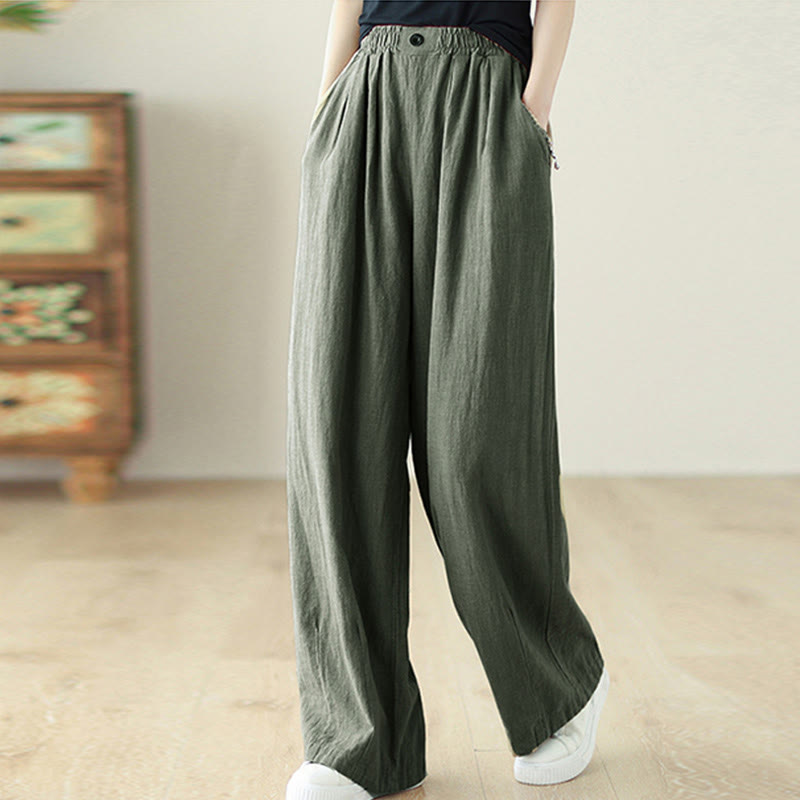Buddha Stones Commute Button Design Women's Cotton Linen Elastic Waistband Pants With Pockets - SlateGray - US12,UK/AU16,EU44 (3XL) - image 18