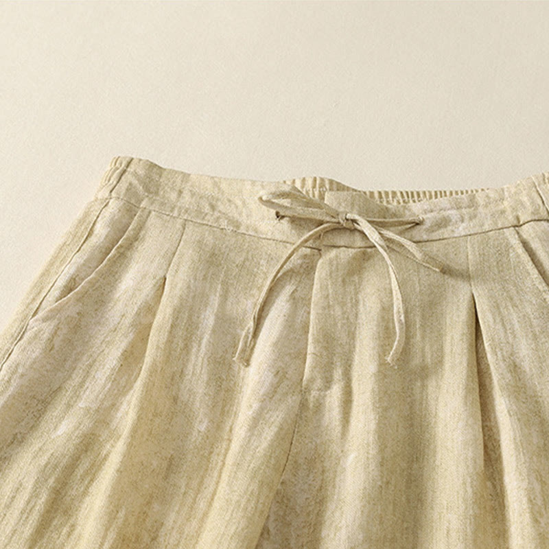 Buddha Stones Summer Plain Drawstring Zipper Design Women's Wide Leg Cotton Pants With Pockets - image 4