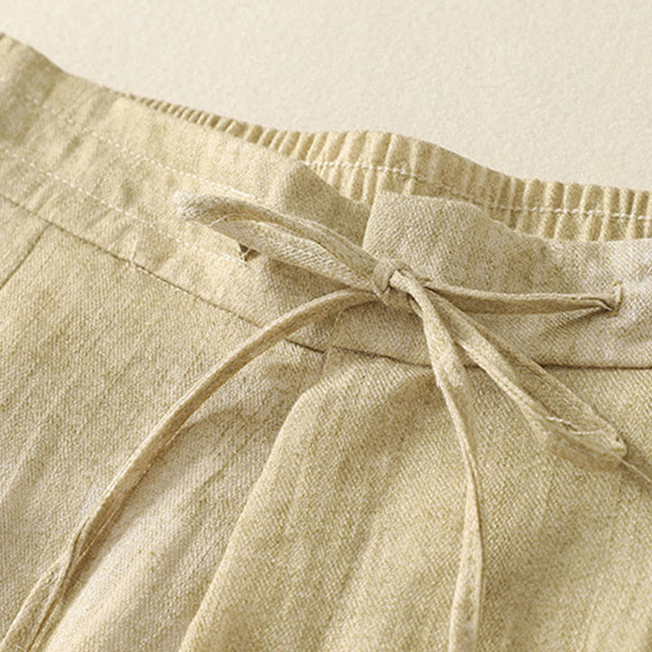 Buddha Stones Summer Plain Drawstring Zipper Design Women's Wide Leg Cotton Pants With Pockets - image 3