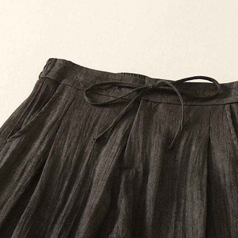 Buddha Stones Summer Plain Drawstring Zipper Design Women's Wide Leg Cotton Pants With Pockets - image 13