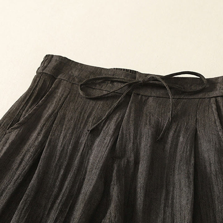 Buddha Stones Summer Plain Drawstring Zipper Design Women's Wide Leg Cotton Pants With Pockets - image 13