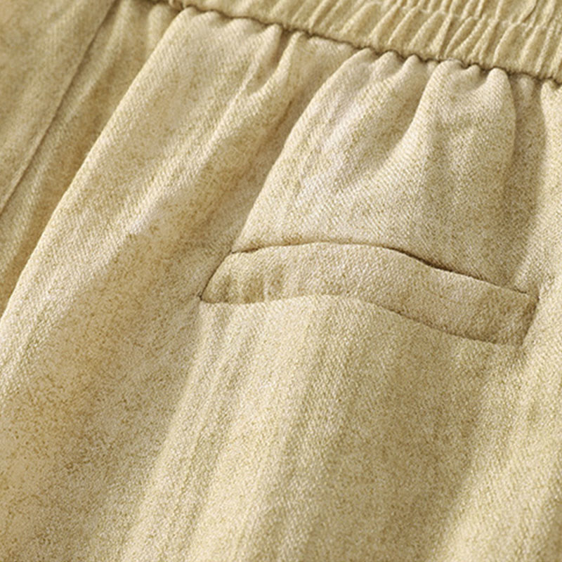 Buddha Stones Summer Plain Drawstring Zipper Design Women's Wide Leg Cotton Pants With Pockets - image 6