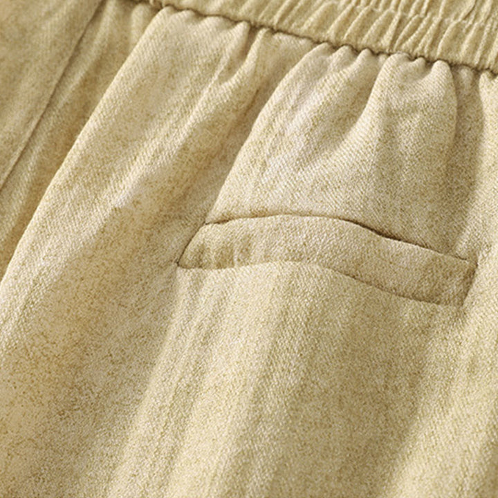 Buddha Stones Summer Plain Drawstring Zipper Design Women's Wide Leg Cotton Pants With Pockets - image 6