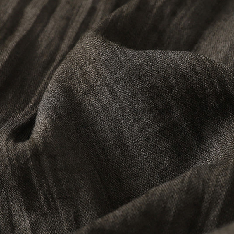 Buddha Stones Summer Plain Drawstring Zipper Design Women's Wide Leg Cotton Pants With Pockets - image 15