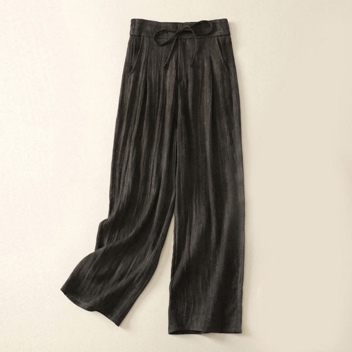 Buddha Stones Summer Plain Drawstring Zipper Design Women's Wide Leg Cotton Pants With Pockets - Black - US12,UK/AU16,EU44 (2XL) - image 12