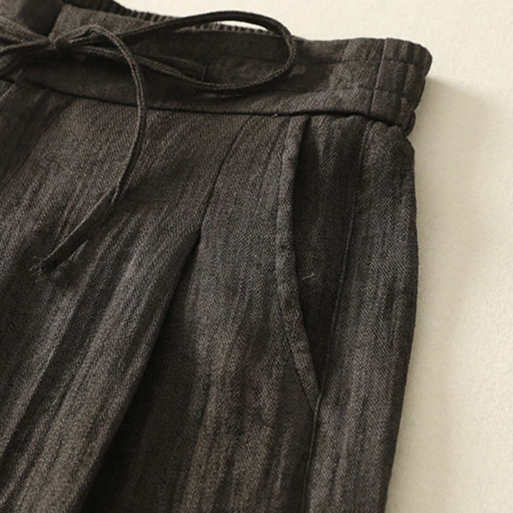 Buddha Stones Summer Plain Drawstring Zipper Design Women's Wide Leg Cotton Pants With Pockets - image 14