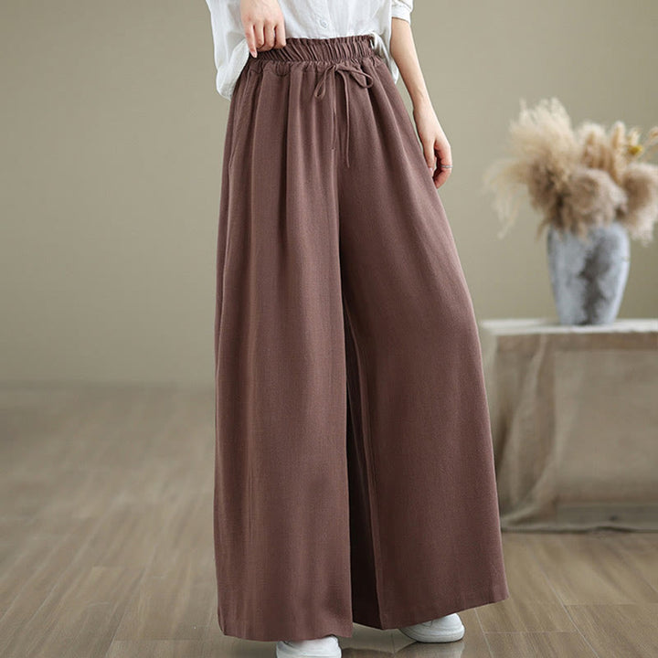 Buddha Stones Commute Plain Simple Lace-Up Design Women's Wide Leg Cotton Linen Pants With Pockets - image 13