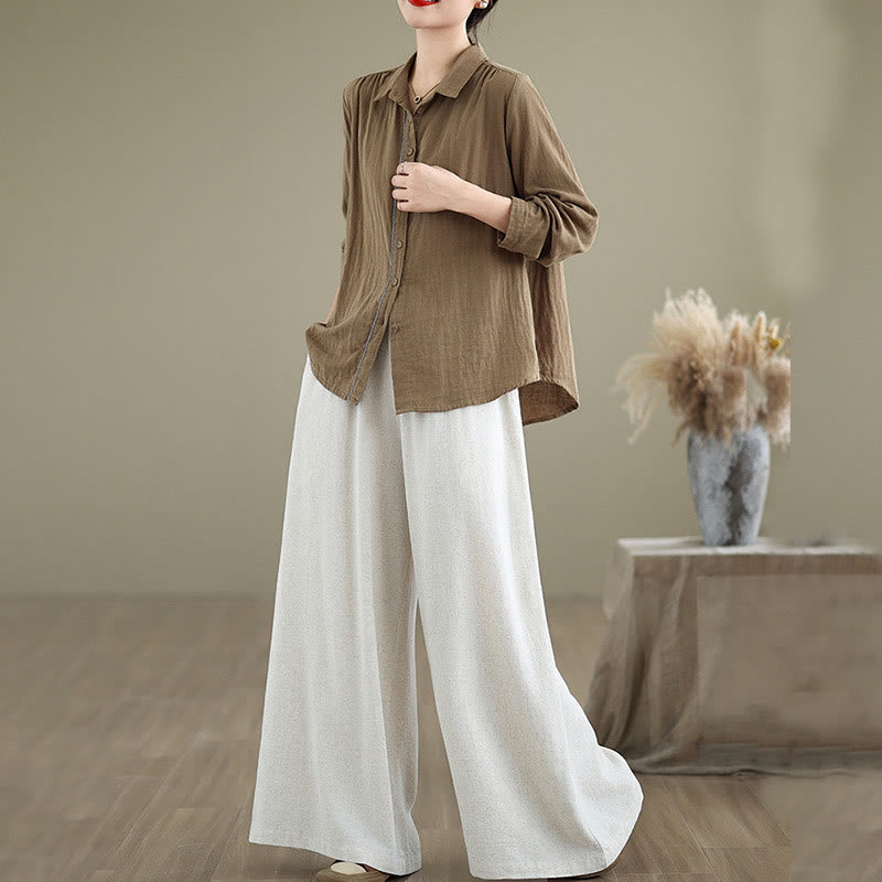 Buddha Stones Commute Plain Simple Lace-Up Design Women's Wide Leg Cotton Linen Pants With Pockets - image 22