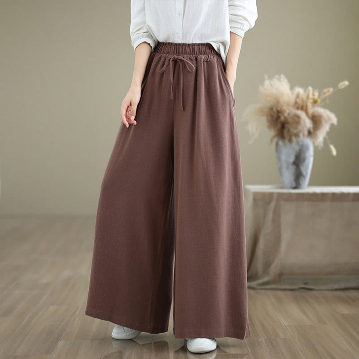Buddha Stones Commute Plain Simple Lace-Up Design Women's Wide Leg Cotton Linen Pants With Pockets - Sienna - US6,UK/AU10,EU38 (XL) - image 11