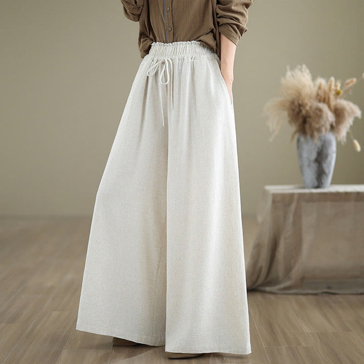Buddha Stones Commute Plain Simple Lace-Up Design Women's Wide Leg Cotton Linen Pants With Pockets - GhostWhite - US6,UK/AU10,EU38 (XL) - image 17