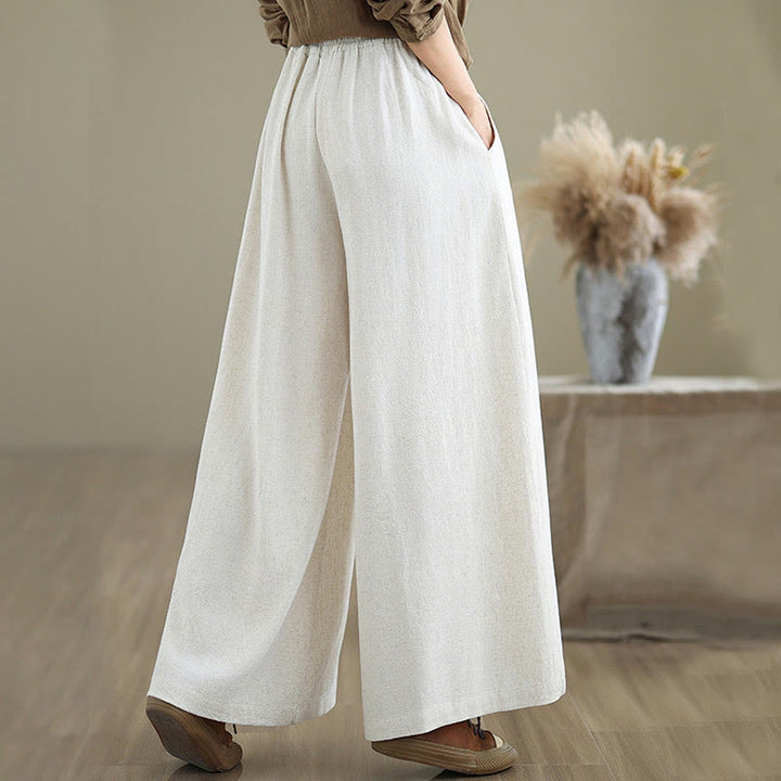 Buddha Stones Commute Plain Simple Lace-Up Design Women's Wide Leg Cotton Linen Pants With Pockets - image 20