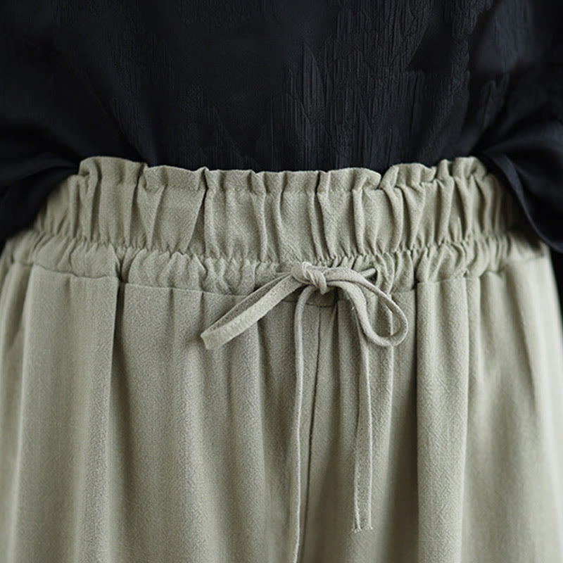 Buddha Stones Commute Plain Simple Lace-Up Design Women's Wide Leg Cotton Linen Pants With Pockets - image 6