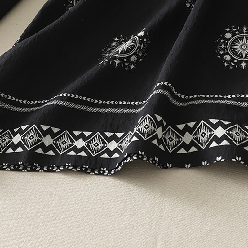 Buddha Stones Bohemian Printing Celestial Pattern Women's Wide Leg Cotton Pants With Pockets - image 4