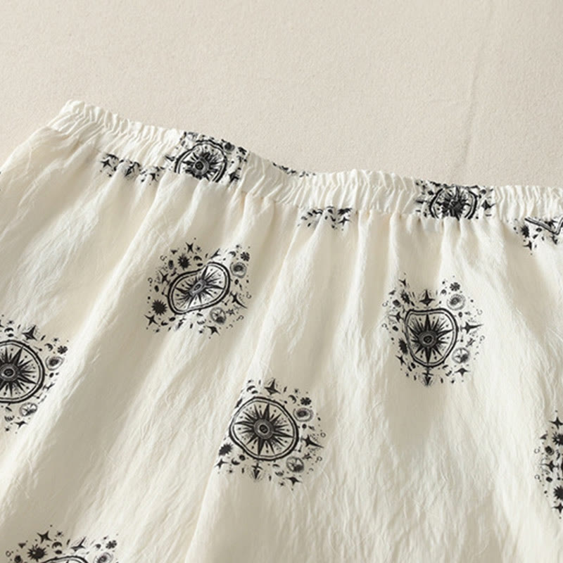 Buddha Stones Bohemian Printing Celestial Pattern Women's Wide Leg Cotton Pants With Pockets - image 8