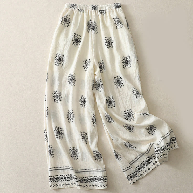 Buddha Stones Bohemian Printing Celestial Pattern Women's Wide Leg Cotton Pants With Pockets - image 6