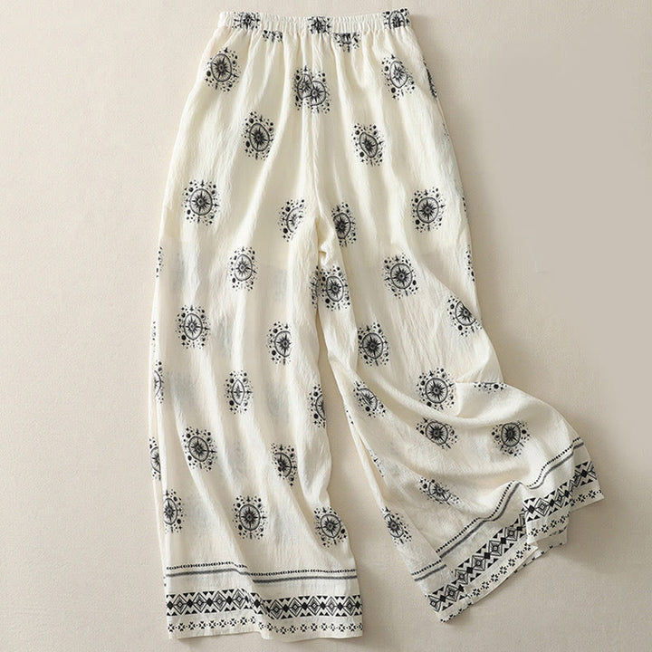 Buddha Stones Bohemian Printing Celestial Pattern Women's Wide Leg Cotton Pants With Pockets - image 6
