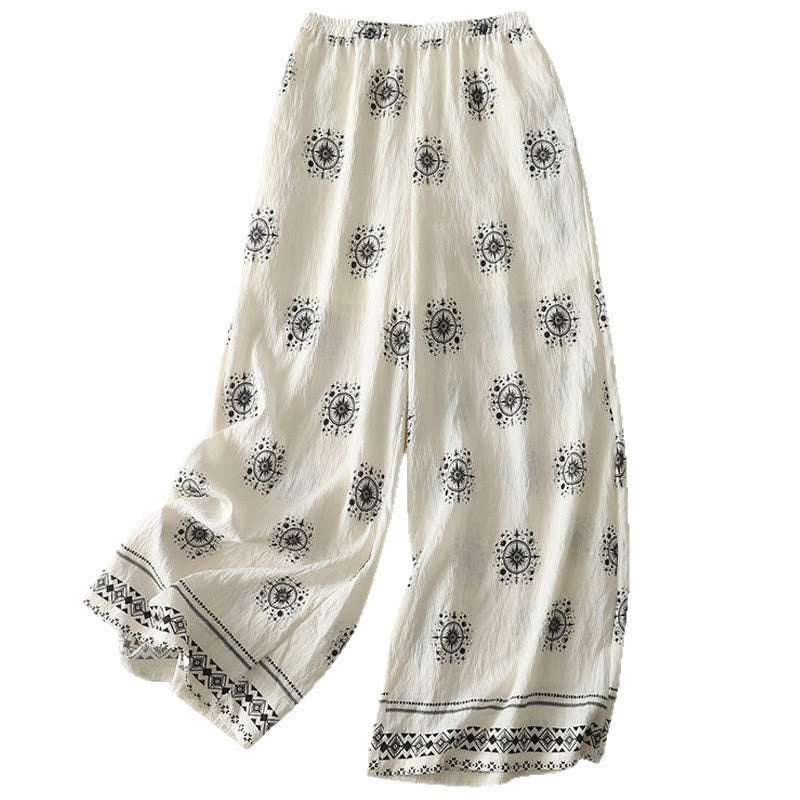 Buddha Stones Bohemian Printing Celestial Pattern Women's Wide Leg Cotton Pants With Pockets - image 14