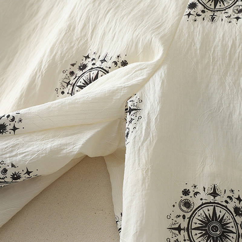 Buddha Stones Bohemian Printing Celestial Pattern Women's Wide Leg Cotton Pants With Pockets - image 12