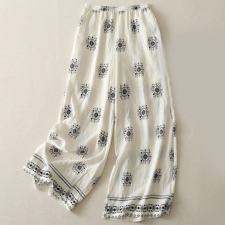 Buddha Stones Bohemian Printing Celestial Pattern Women's Wide Leg Cotton Pants With Pockets - White - US8-10,UK/AU12-14,EU40-42 (2XL) - image 5