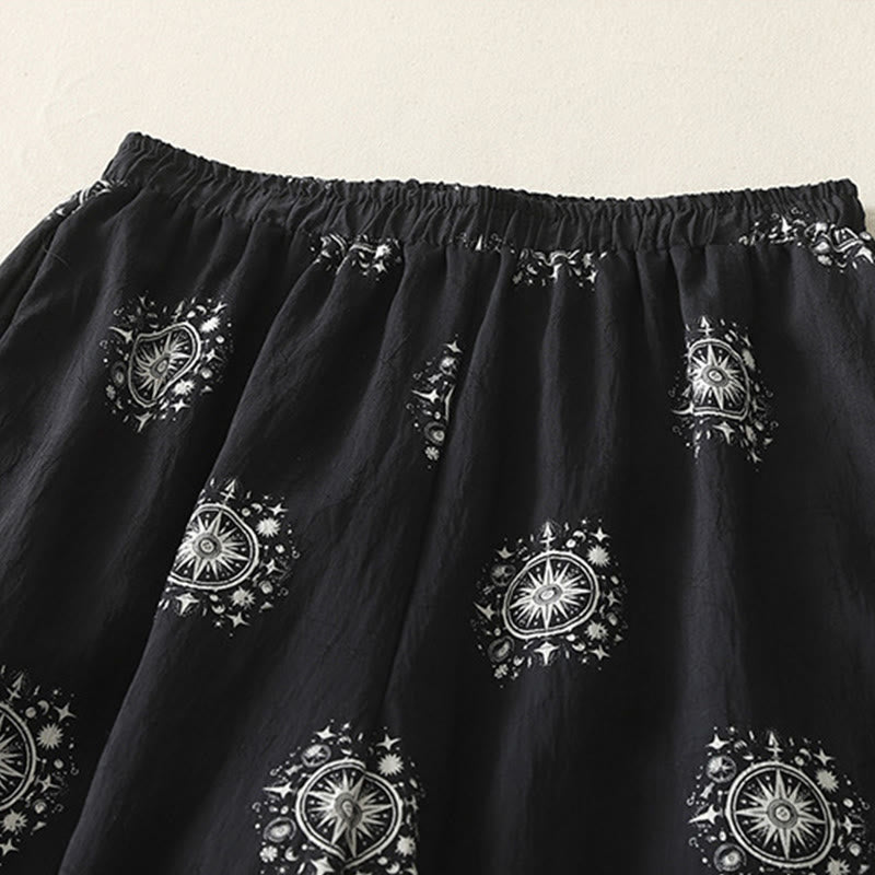 Buddha Stones Bohemian Printing Celestial Pattern Women's Wide Leg Cotton Pants With Pockets - image 2