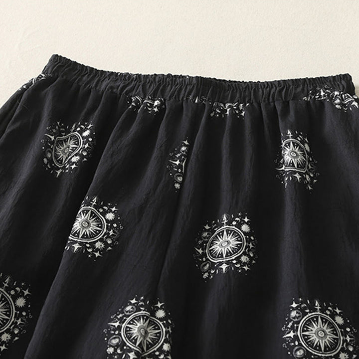 Buddha Stones Bohemian Printing Celestial Pattern Women's Wide Leg Cotton Pants With Pockets - image 2