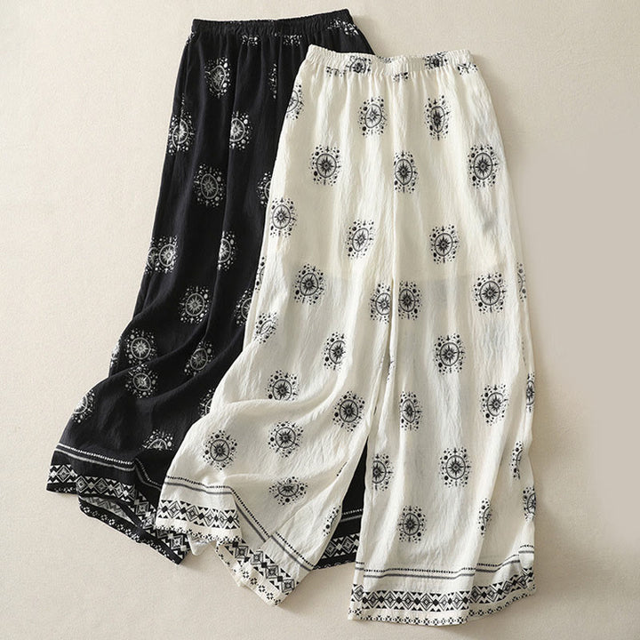 Buddha Stones Bohemian Printing Celestial Pattern Women's Wide Leg Cotton Pants With Pockets - image 15