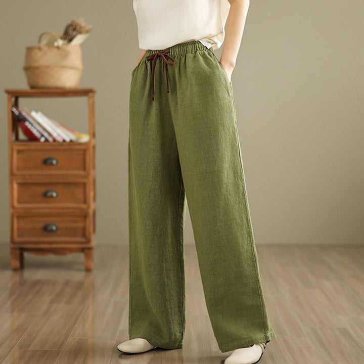Buddha Stones Commute Retro Solid Color Women's Harem Drawstring Cotton Pants With Pockets - image 4