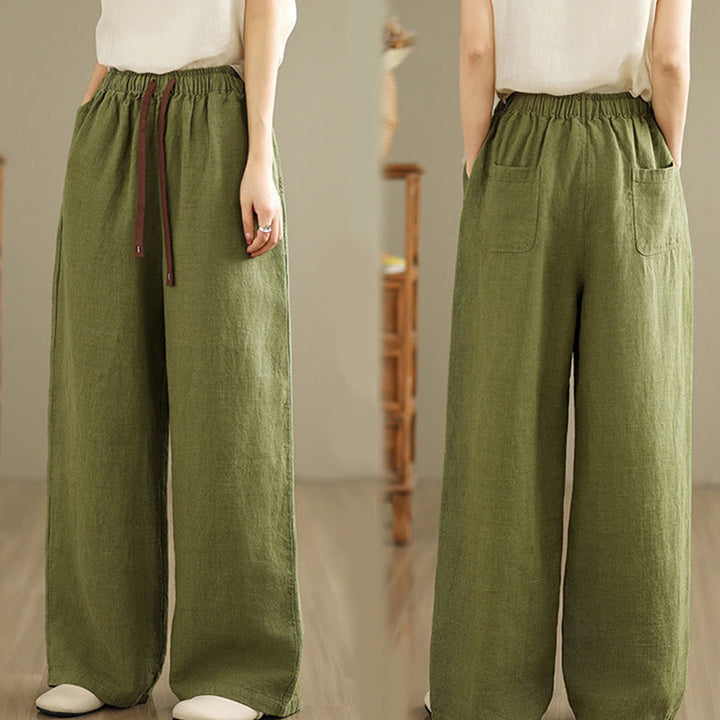 Buddha Stones Commute Retro Solid Color Women's Harem Drawstring Cotton Pants With Pockets - image 6
