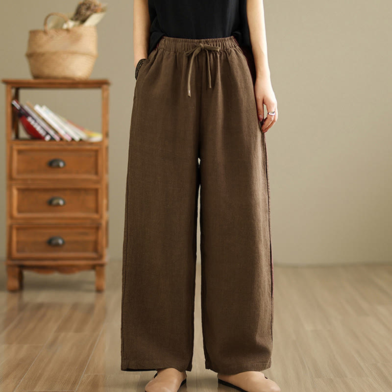 Buddha Stones Commute Retro Solid Color Women's Harem Drawstring Cotton Pants With Pockets - image 17