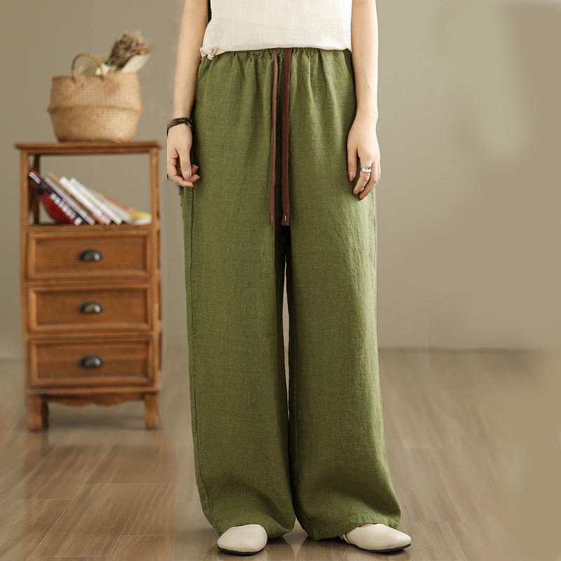Buddha Stones Commute Retro Solid Color Women's Harem Drawstring Cotton Pants With Pockets - image 2