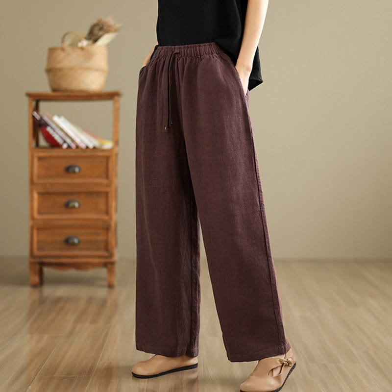 Buddha Stones Commute Retro Solid Color Women's Harem Drawstring Cotton Pants With Pockets - image 8