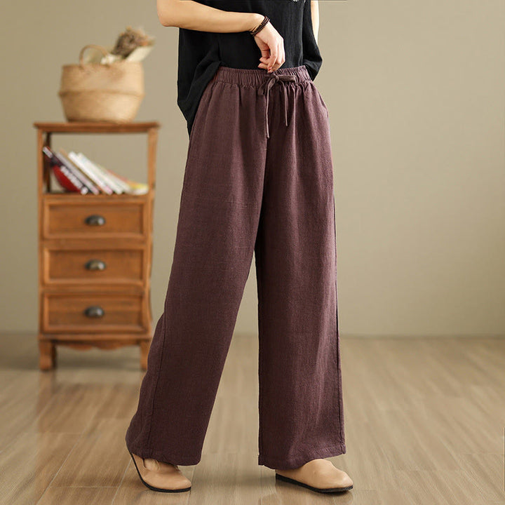 Buddha Stones Commute Retro Solid Color Women's Harem Drawstring Cotton Pants With Pockets - image 10
