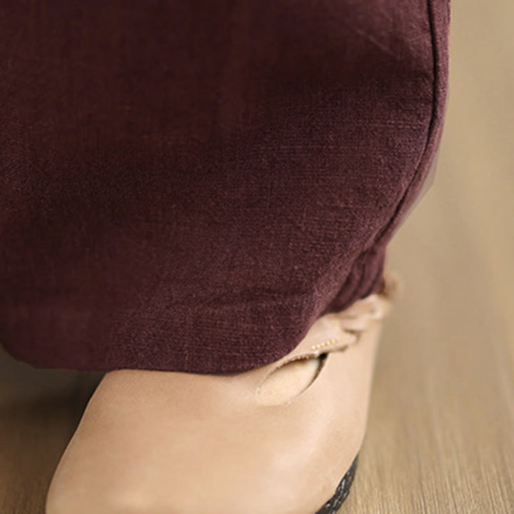 Buddha Stones Commute Retro Solid Color Women's Harem Drawstring Cotton Pants With Pockets - image 14