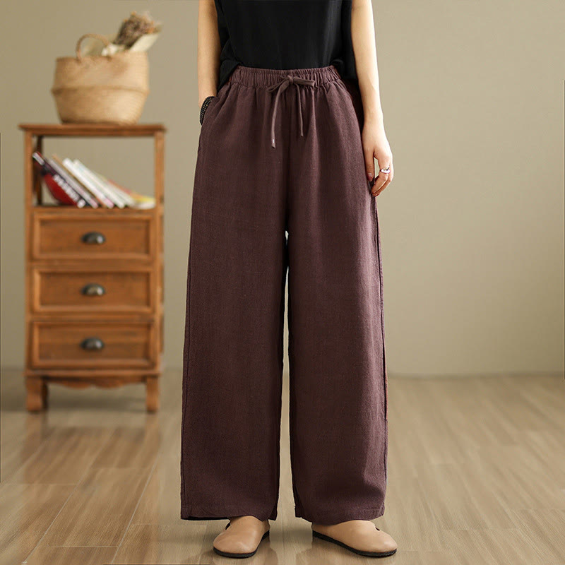 Buddha Stones Commute Retro Solid Color Women's Harem Drawstring Cotton Pants With Pockets - Maroon - US8-10,UK/AU12-14,EU40-42 (2XL) - image 7