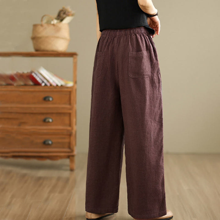 Buddha Stones Commute Retro Solid Color Women's Harem Drawstring Cotton Pants With Pockets - image 9