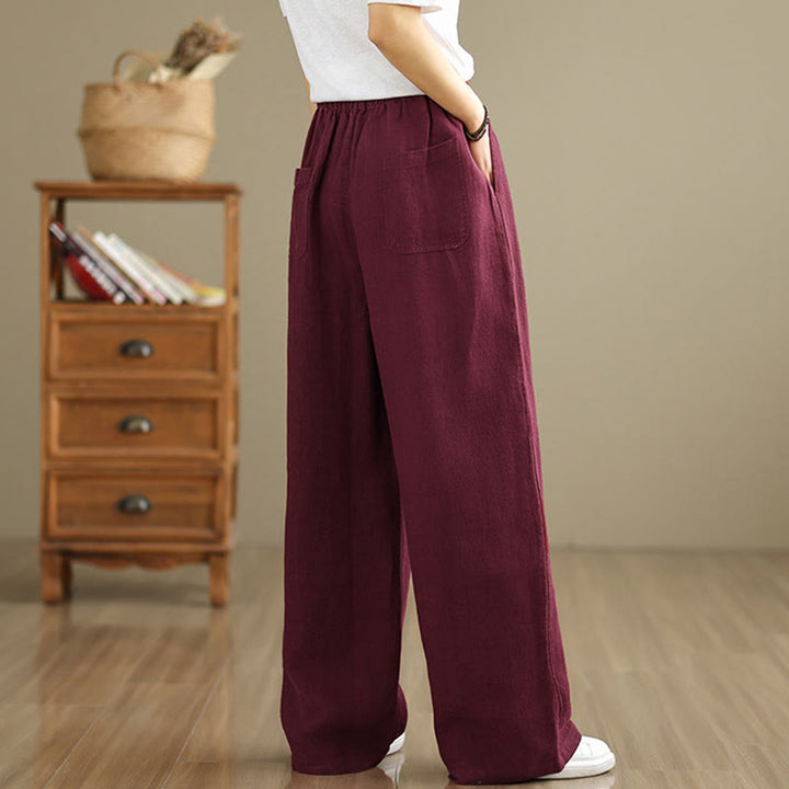 Buddha Stones Commute Retro Solid Color Women's Harem Drawstring Cotton Pants With Pockets - image 21