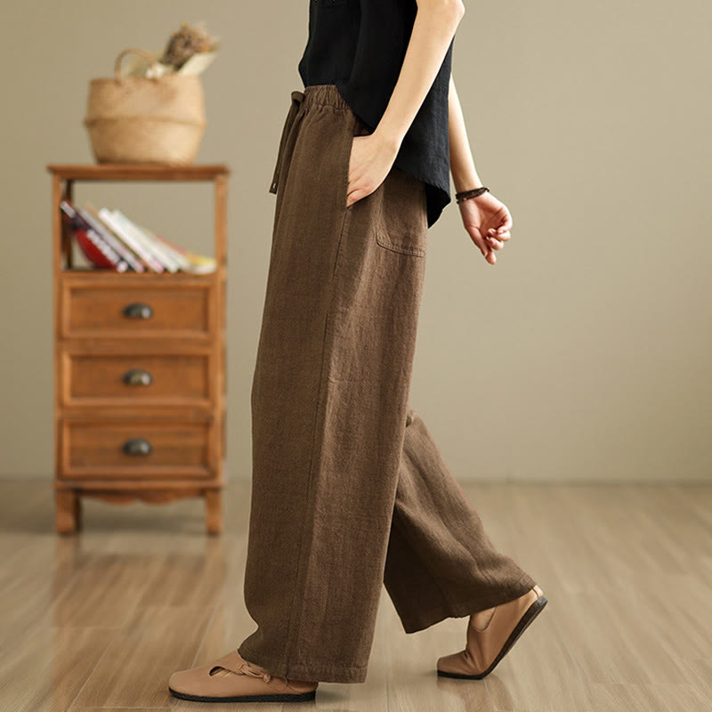 Buddha Stones Commute Retro Solid Color Women's Harem Drawstring Cotton Pants With Pockets - image 18