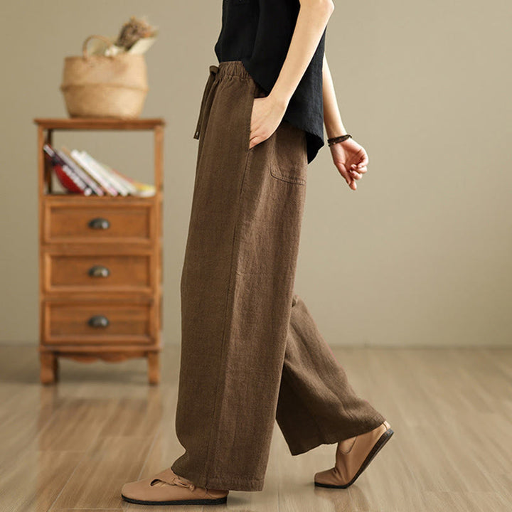 Buddha Stones Commute Retro Solid Color Women's Harem Drawstring Cotton Pants With Pockets - image 18