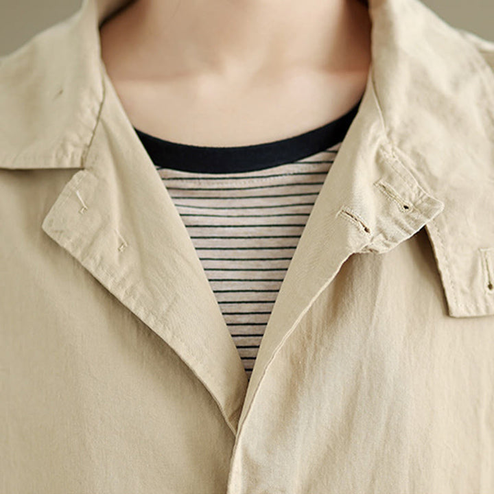 Buddha Stones Spring Plain Buttons Design Long Sleeve Women's Cotton Linen Jacket With Pockets - image 6