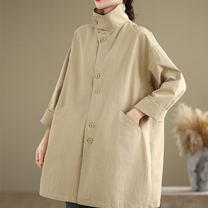 Buddha Stones Spring Plain Buttons Design Long Sleeve Women's Cotton Linen Jacket With Pockets - image 4