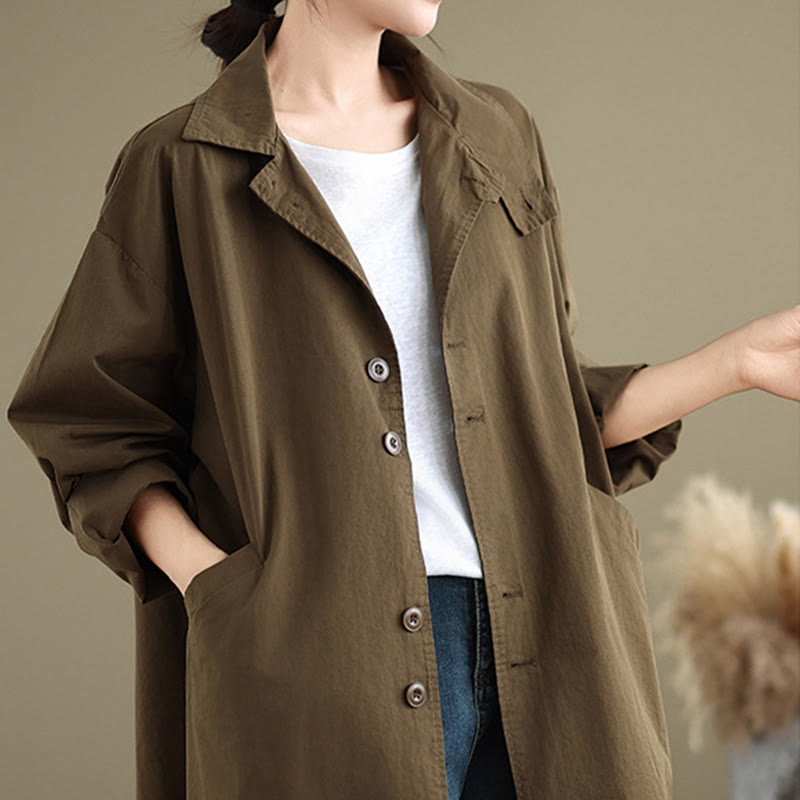 Buddha Stones Spring Plain Buttons Design Long Sleeve Women's Cotton Linen Jacket With Pockets - image 20