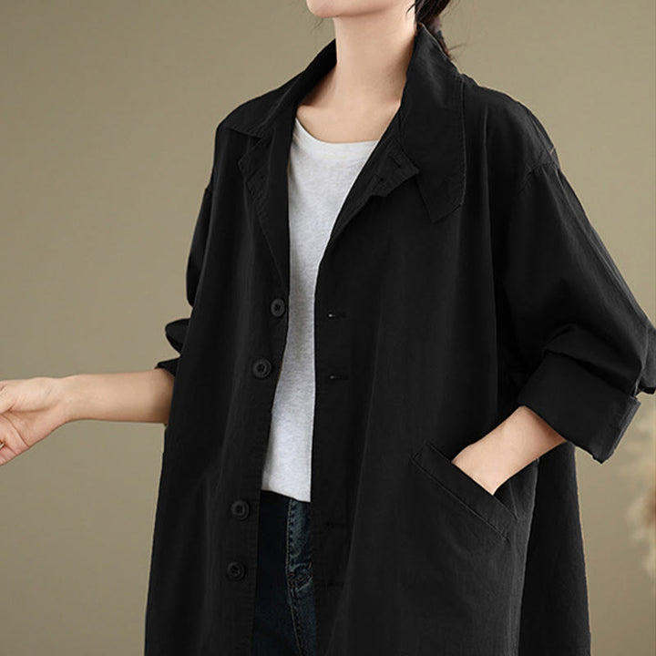 Buddha Stones Spring Plain Buttons Design Long Sleeve Women's Cotton Linen Jacket With Pockets - image 16