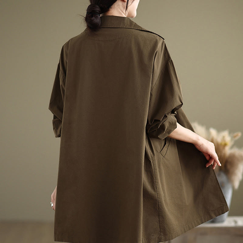 Buddha Stones Spring Plain Buttons Design Long Sleeve Women's Cotton Linen Jacket With Pockets - image 19