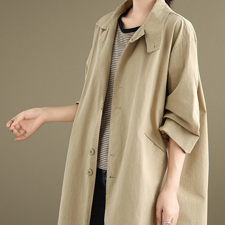 Buddha Stones Spring Plain Buttons Design Long Sleeve Women's Cotton Linen Jacket With Pockets - image 5