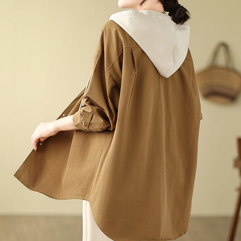 Buddha Stones Casual Commute Drawstring Hoodie Women's Cotton Linen Jacket With Pockets - image 9