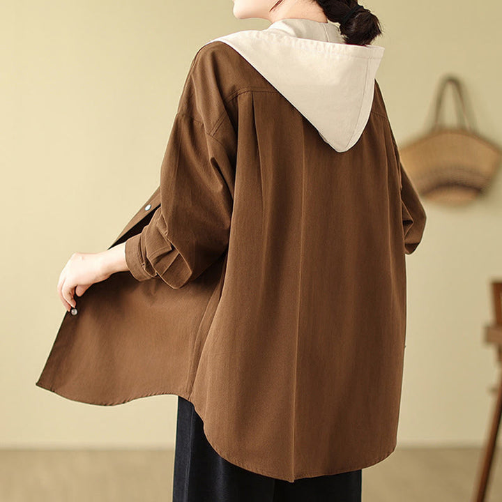 Buddha Stones Casual Commute Drawstring Hoodie Women's Cotton Linen Jacket With Pockets - image 4